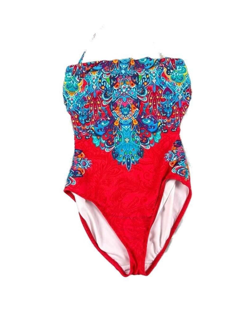 Lauren Ralph Lauren Paisley Medallion Halter One-Piece Swimsuit Red Size 10. A-0